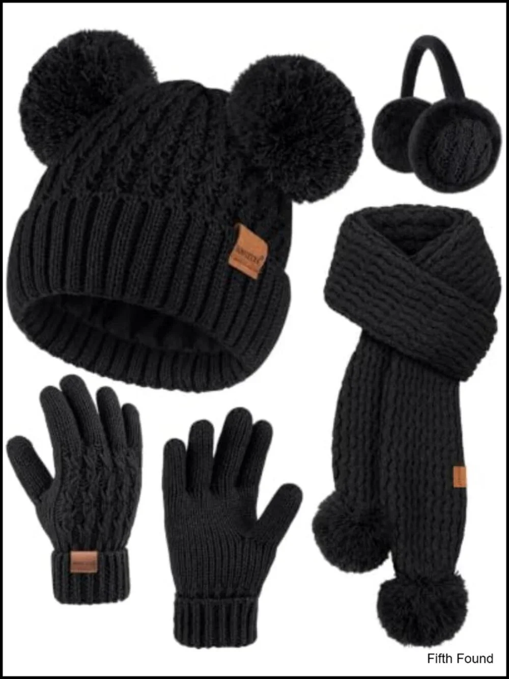 Kids Winter Hat Gloves Scarf Earmuffs 4Pc Set Acrylic Polyester
